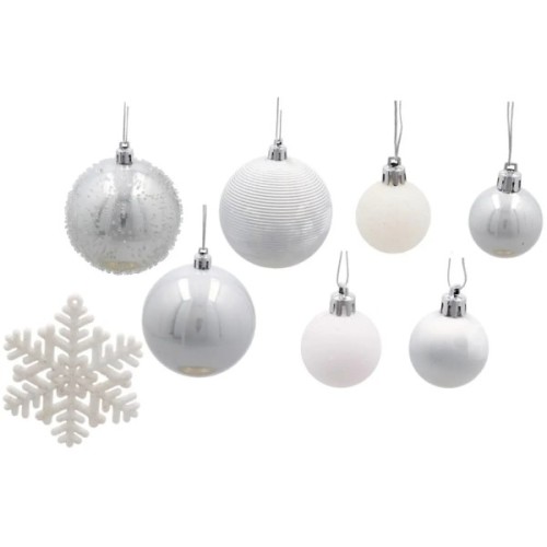Ялинкова іграшка Chomik пластикові Кульки, сніжинки 30 шт, срібні (5900779895324_1)
