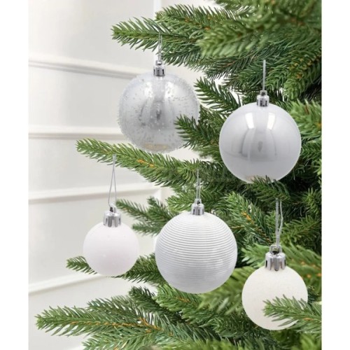 Ялинкова іграшка Chomik пластикові Кульки, сніжинки 30 шт, срібні (5900779895324_1)