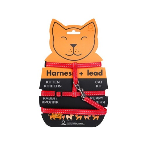 Шлея для котів Dog Extreme з нейлону з повідцем Ш 10 мм Д 110 см червона (42853)