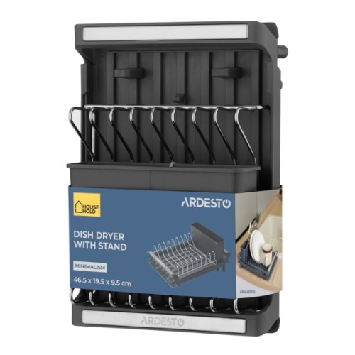 Сушарка для посуду Ardesto Minimalism 46.5x19.5x9.5см, пластик, сталь, сірий (ARHK4103GS)
