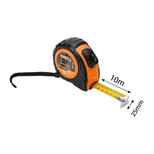 Рулетка Neo Tools 10мx25мм, з фіксатором змотування (67-225)