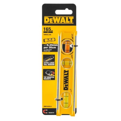 Рівень DeWALT BILLET TORPEDO, алюмінієвий, 165 мм, 3 капсули, магнітний (DWHT42525-0)