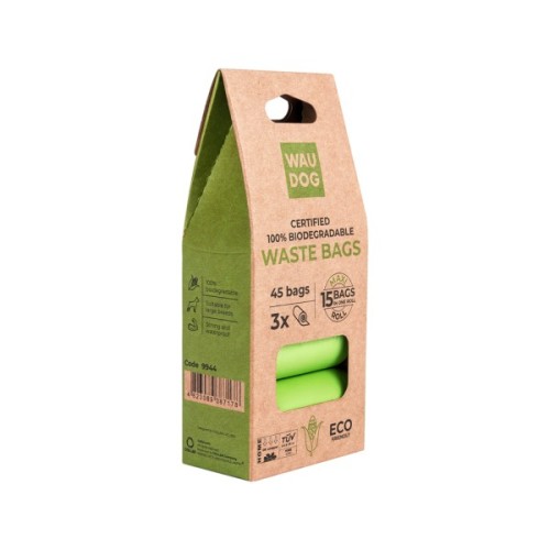 Пакети для собак Waucat Біорозкладні МАКСІ 22х33 см 3 рул (45 шт) (9944)