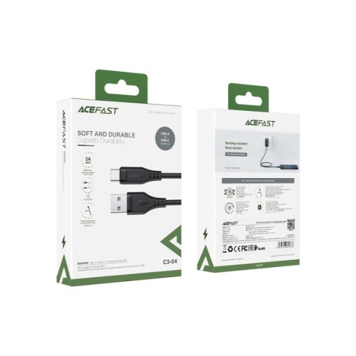Дата кабель USB 2.0 AM to USB-C 1.2m 3.0A TPE Black Acefast (6974316280866)
