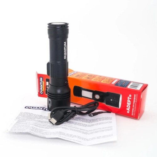 Ліхтар Quantum Adept 10W LED zoom +COB з USB+ Li-ion18650/2600mAh (QM-FL1031-18650/2600)