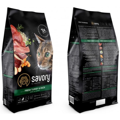 Сухий корм для кішок Savory Adult Cat Gourmand Fresh Turkey and Duck 2 кг (4820232630051)