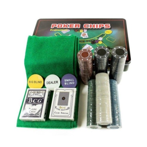 Настільна гра Johnshen Sports Покерний набір на 300 фішок без номіналу + сукно (бляшана коробка) (IG-3007)