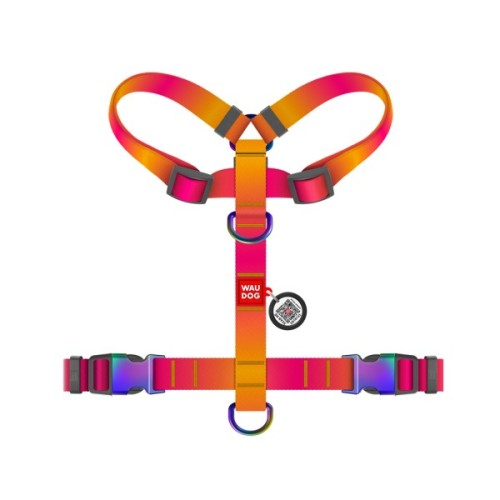 Шлея для собак WAUDOG Nylon Recycled анатомічна H-подібна з QR-паспортом, градієнт, S помаранчева (52864)