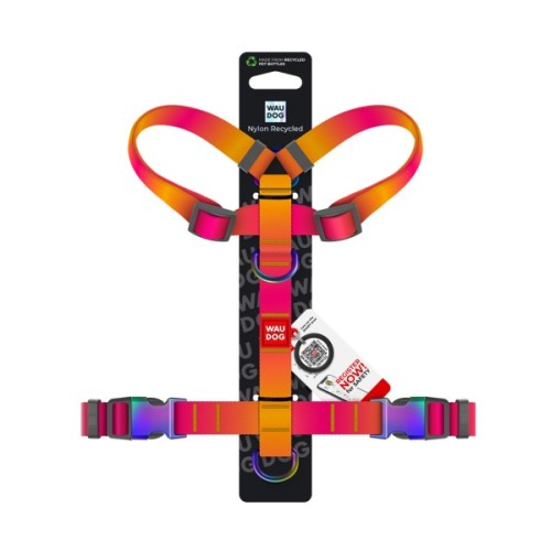 Шлея для собак WAUDOG Nylon Recycled анатомічна H-подібна з QR-паспортом, градієнт, S помаранчева (52864)