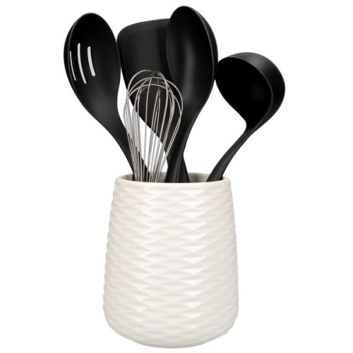 Кухонний набір KitchenAid Classic з керамічною підставкою 6 предметів чорний/білий (KQG561BXOBE)