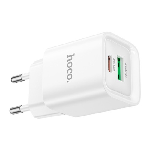 Зарядний пристрій HOCO C147A Charm 1xUSB-C PD20W + 1xUSB QC3.0 White (6942007630276)
