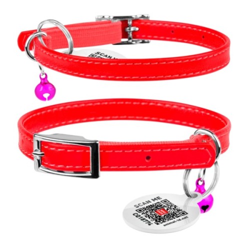 Нашийник для тварин WAUDOG Glamour з QR паспортом Д 22-30 см червоний (32483)
