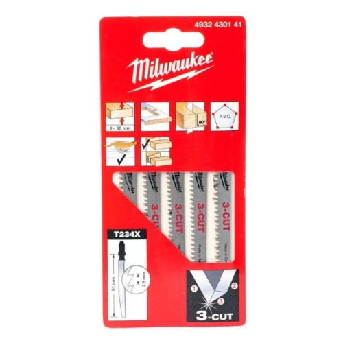 Полотно Milwaukee для лобзика T234X 3CUT, 91 мм/ крок зуба 2,5 мм , 5шт, деревина, чистий різ (4932430141)