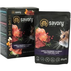 Вологий корм для кішок Savory Sterilised Cats with Lamb and Cranberries in Gravy 3+1х85 г (2700000040546)