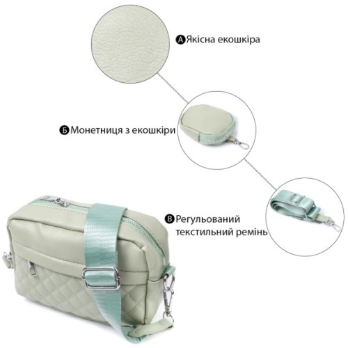 Сумка Vintage Жіноча крос-боді з монетницею з екошкіри Фісташкова (22797)