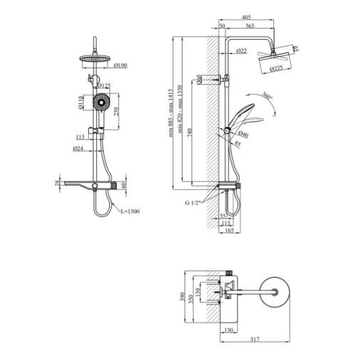 Душовий гарнітур Kroner Armada-SCH065 + змішувач Essen-SCH010 (CVS30224)