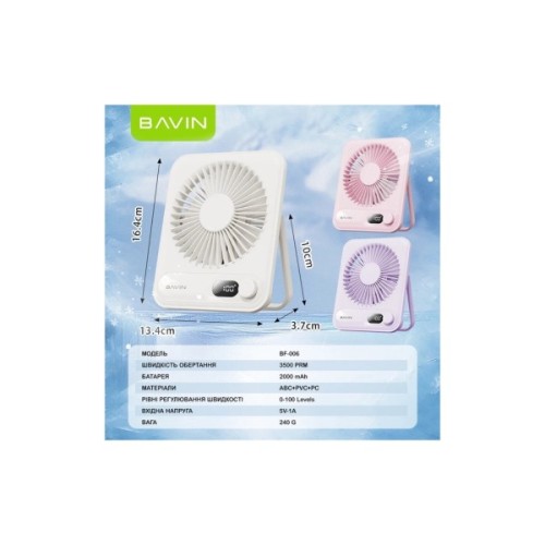 Вентилятор BAVIN BF-006 Ultra-Thin FUN 3500RPM White (BF-006 OW)