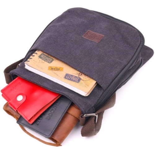 Сумка Vintage Вертикальна чоловіча текстильна Чорна (21265)