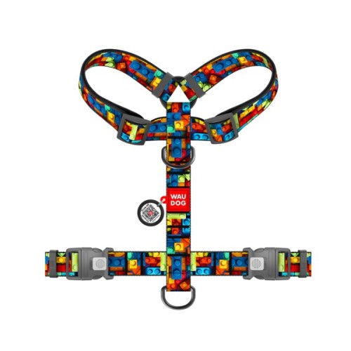 Шлея для собак WAUDOG Nylon анатомічна H-подібна з QR-паспортом "Блоки" пластиковий фастекс, XL (347-4056)