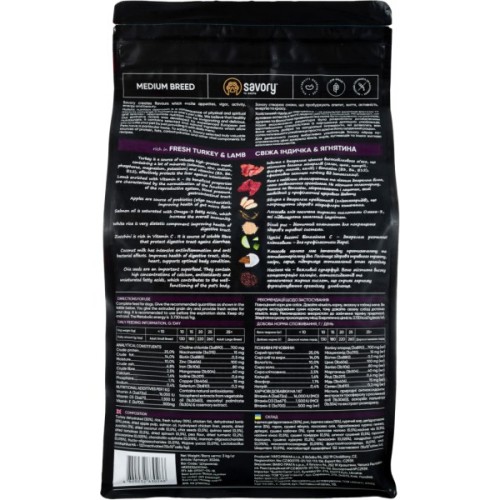Сухий корм для собак Savory Medium Breed rich in Fresh Turkey and Lamb 3 кг (4820232630266)