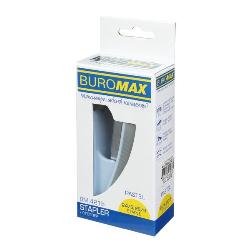 Степлер Buromax пластиковий PASTEL, 20 аркушів, (скоби №24, 26), 111 х 62 х 32 мм, блакитний (BM.4215-14)