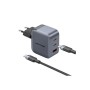 Зарядний пристрій Vention 2xUSB-C PD70W + 1xUSB QC3.0 22.5W GaN + cable USB-C to USB-C 1.0m black gray (TZ-FEXH0-EU)