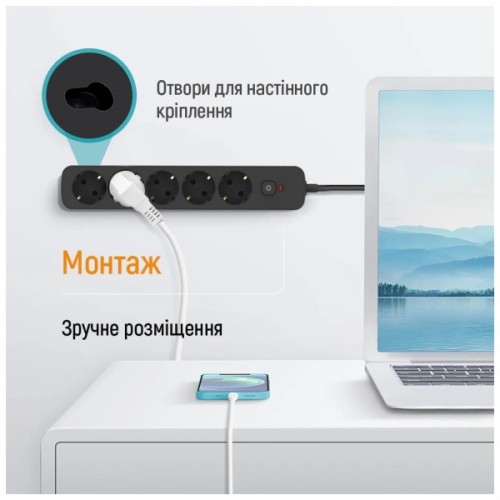 Мережевий фільтр живлення ColorWay CCA-3G1MM 5 розеток, 2m Black (CW-PSEA1052BK)