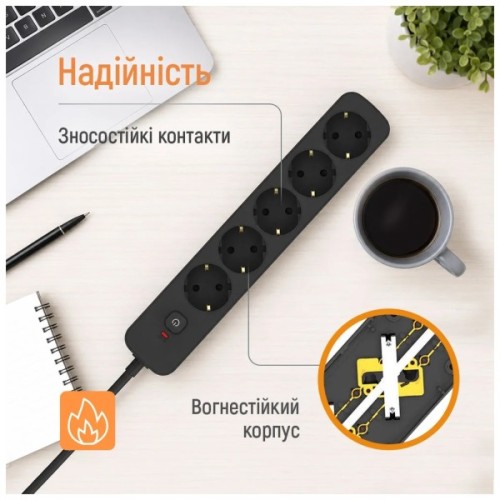 Мережевий фільтр живлення ColorWay CCA-3G1MM 5 розеток, 2m Black (CW-PSEA1052BK)