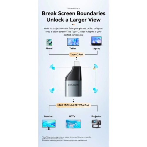 Перехідник HDMI F to USB-C M 4K60Hz Essager (EZJHD60-MJ0G-P)