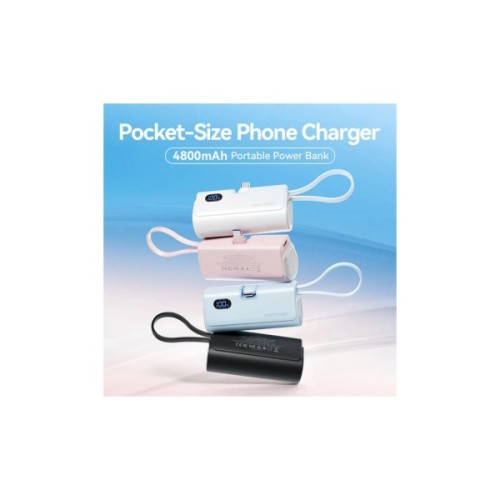 Батарея універсальна Vention 4800mAh 22,5W PD, USB-C In/Out, LED display, with built-in USB-C cable Blue (FHQL0)