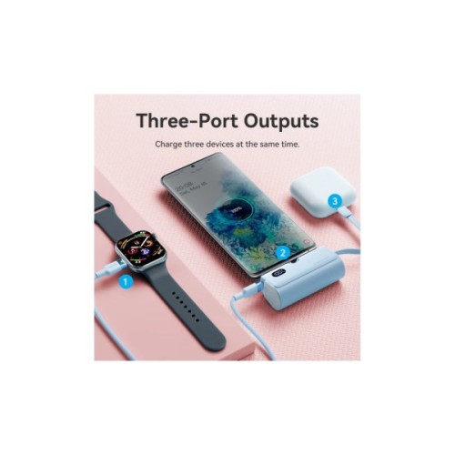 Батарея універсальна Vention 4800mAh 22,5W PD, USB-C In/Out, LED display, with built-in USB-C cable Blue (FHQL0)