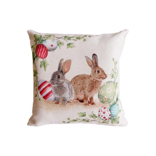 Подушка Прованс декоративна гобеленова Пара зайців з писанками Веснянка 45х45 см (034270)
