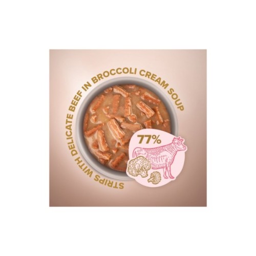 Вологий корм для кішок Club 4 Paws Selection Плюс Смужки з яловичиною в крем супі з броколі 85 г (4820215368100)