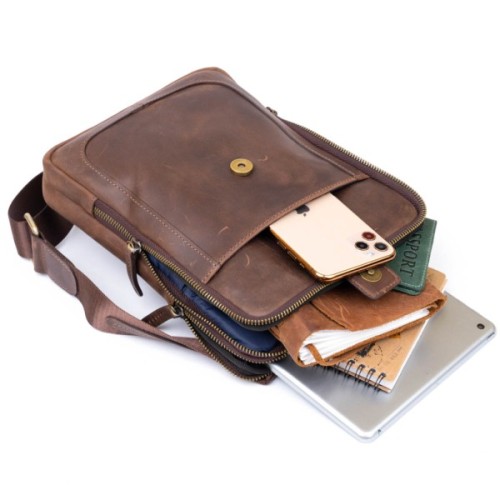 Сумка Shvigel На два відділення шкіряна Коричнева (11285)