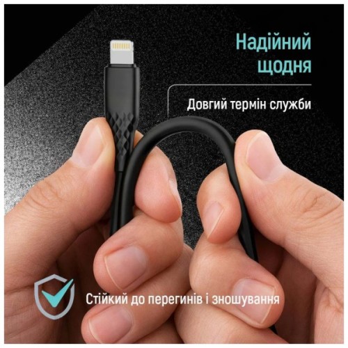 Дата кабель USB 2.0 AM to Lightning 2.0m 3A textured PVC black ColorWay (CW-CBUL095-BK)