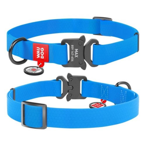 Нашийник для тварин WAUDOG Waterproof з QR паспортом L Ш 25 мм Д 31-49 см(блакитний) (27862)