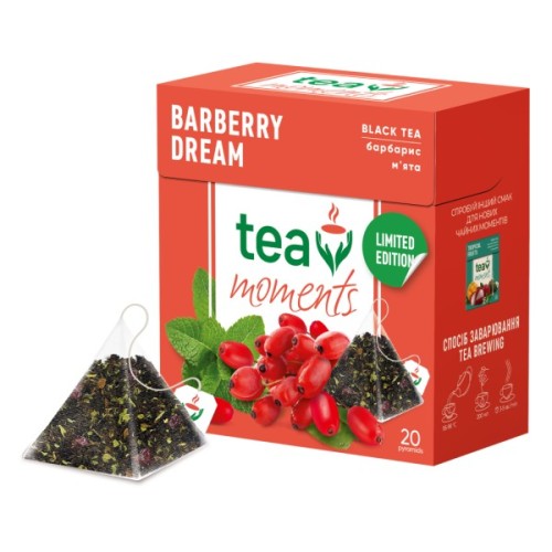 Чай Tea Moments Barberry Dream чорний з барбарисом та м'ятою 20х1.8 г пірамідки (tm.03644)