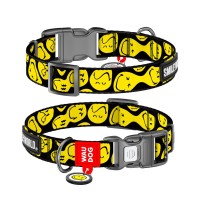 Нашийник для тварин WAUDOG Nylon з QR-паспортом "Смайли на чорному", пластиковий фастекс М (281-0181)