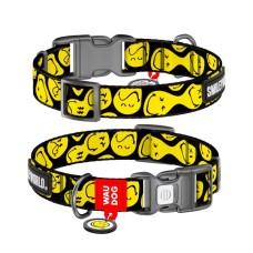 Нашийник для тварин WAUDOG Nylon з QR-паспортом "Смайли на чорному", пластиковий фастекс М (281-0181)