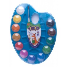 Акварельні фарби ZiBi KIDS Line на палітрі, 12 кол. натур. пензель сині (ZB.6558-02)