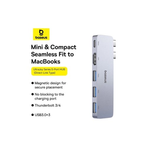 Концентратор Baseus USB-C 5-in-1 3xUSB 3.0 + 1xUSB-C 40Gbps + 1xHDMI 4K30Hz gray (B00052801811-04)