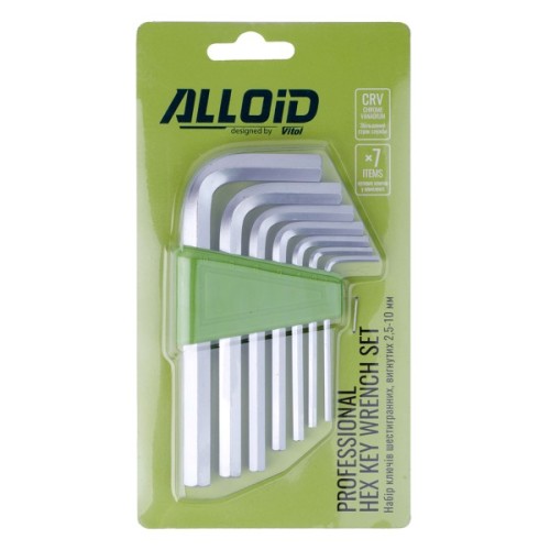 Ключ Alloid шестигранний, вигнутий, 7шт., 2.5-10мм (HS-0712)