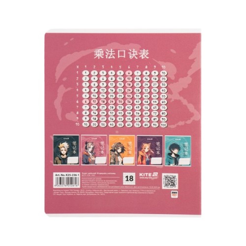 Зошит Kite Anime, 18 аркушів, клітинка (K25-236-1)