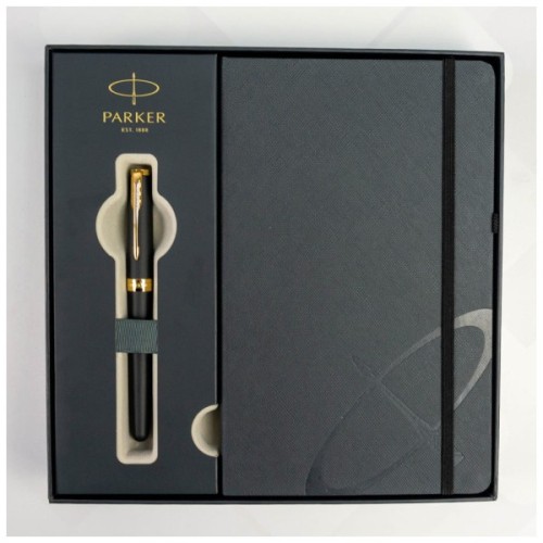 Ручка пір'яна Parker SONNET 17 Matte Black Lacquer GT  FP F + блокнот Parker + подар.упаковка GIFT24 (84 811b24)