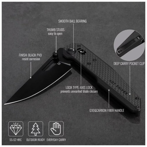 Ніж Hightron Sharplyn, 14C28N, G10 + CF, чорний, чорний клинок (HK01BLK)