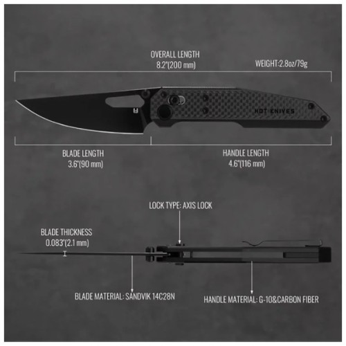 Ніж Hightron Sharplyn, 14C28N, G10 + CF, чорний, чорний клинок (HK01BLK)