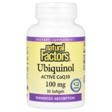 Антиоксидант Natural Factors Убіхінол, активний CoQ10, 100 мг, Ubiquinol, Active CoQ10, 30 гелевих ка (NFS-20727)