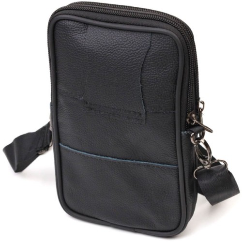 Сумка Vintage Вертикальна поясна з натуральної шкіри Чорна (21487)