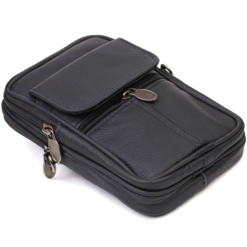 Сумка Vintage Вертикальна поясна з натуральної шкіри Чорна (21487)