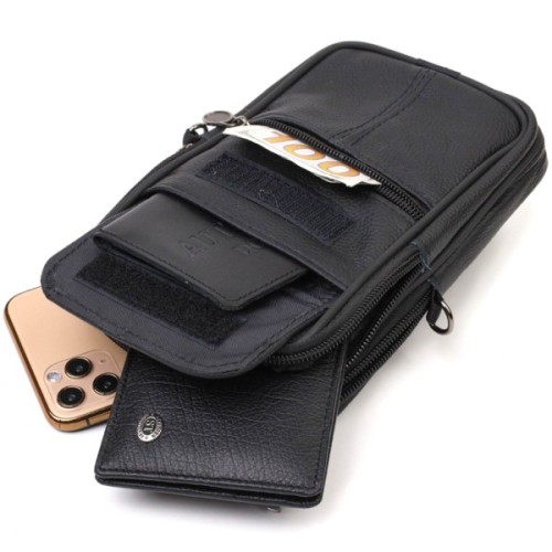 Сумка Vintage Вертикальна поясна з натуральної шкіри Чорна (21487)